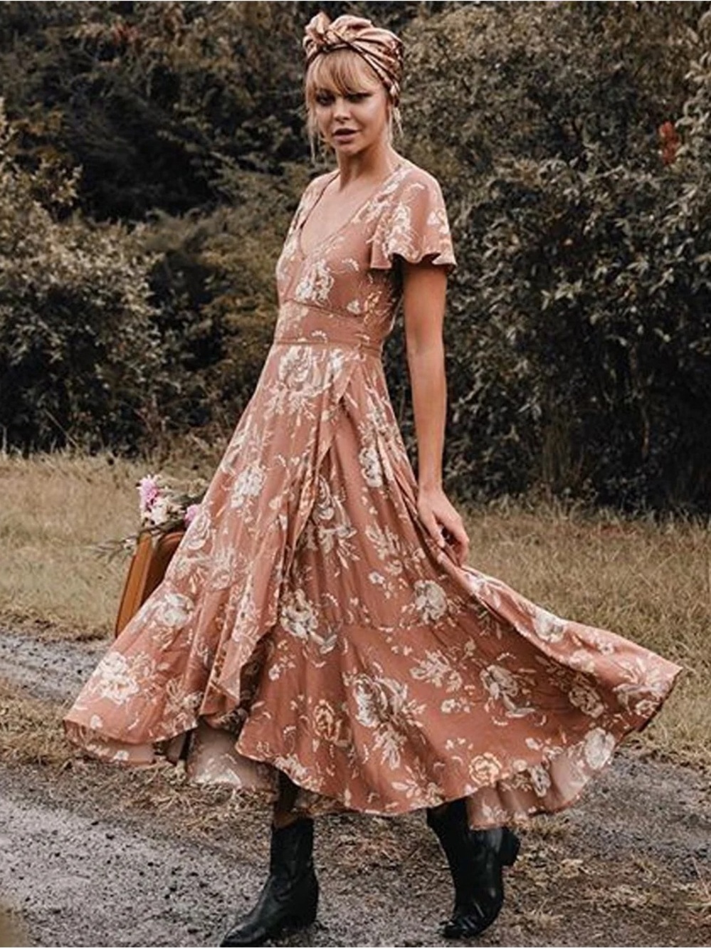 Spell floral dress wrap style, midi , M
